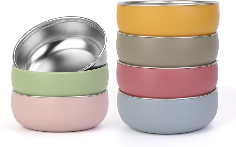 ShineMe Stainless Steel Bowls, 6 pack Snack Containers with Removable Colorful Silicone Sleeves, Unbreakable Kids Bowls for Icecream, Soup, Cereal, Yogurt... - Image 1